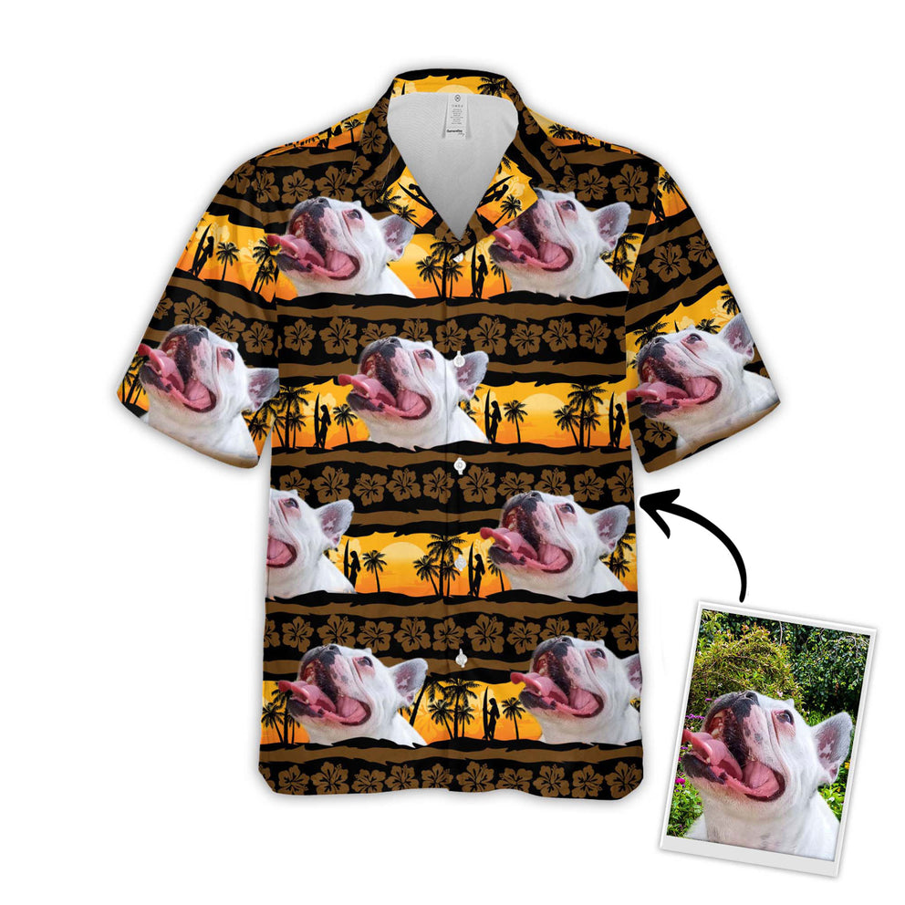 Custom Sunset & Palm Tree Pattern Short-Sleeve Hawaiian Shirt, Gift for Men Women, Dog Lover Shirt HO4371