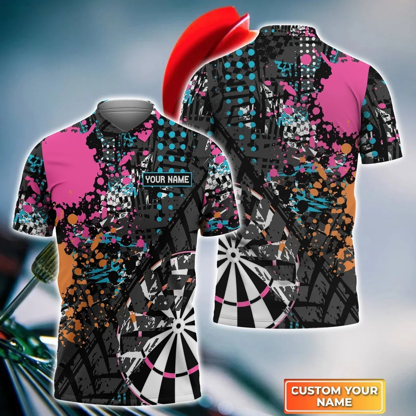 Darts Player Personalized Name 3D All Over Printed Mens Polo Shirt, Water Color Dart Shirt DMO0204