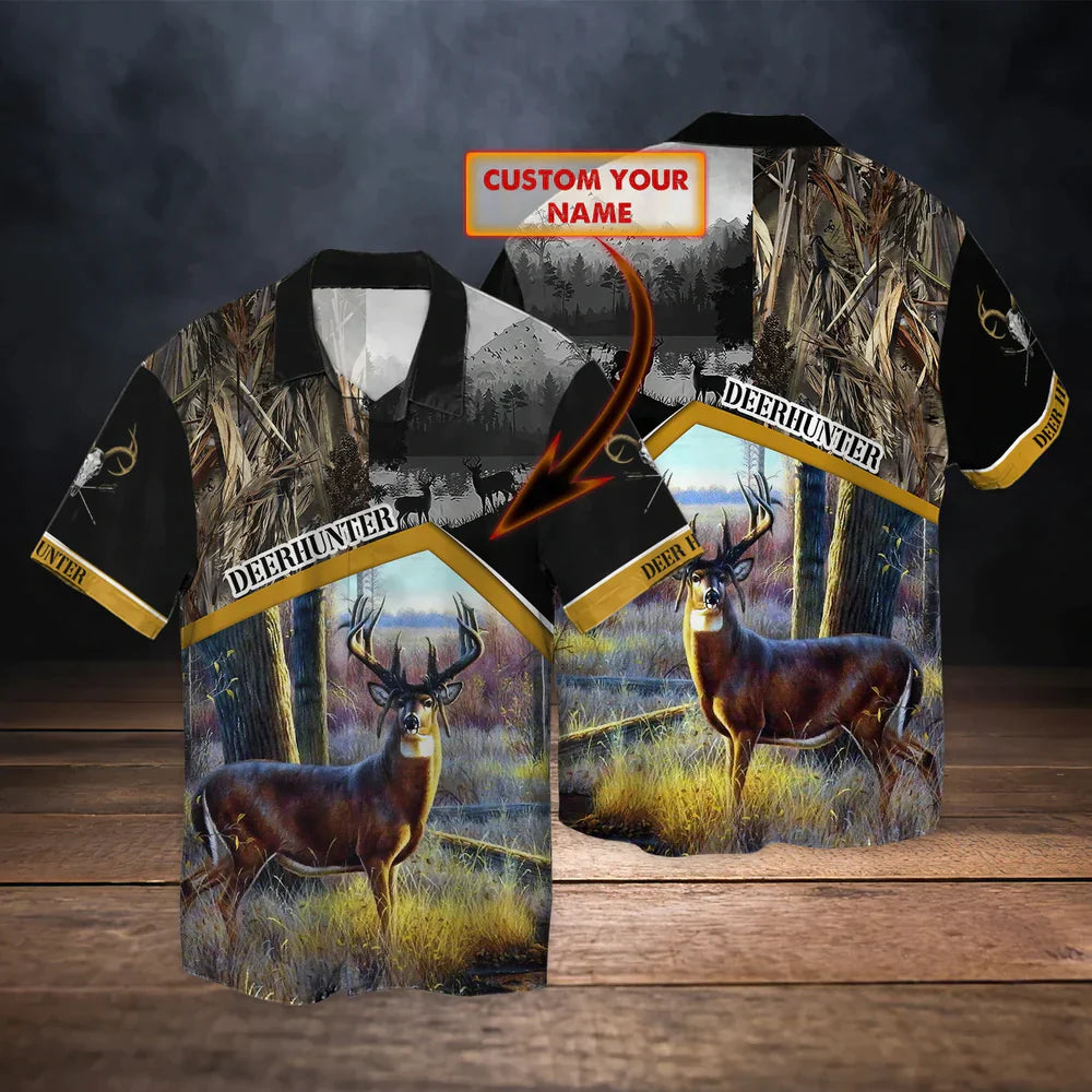 Deer hunting - Personalized Name 3D Hawaiian, Deer Hawaiian Shirt For Men HO3816