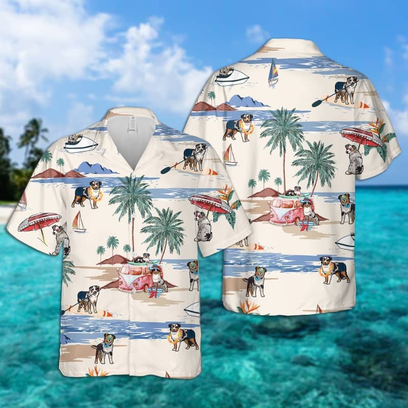 English Shepherd Summer Beach Hawaiian Shirt, dog beach Short Sleeve Hawaiian Shirt HO1371