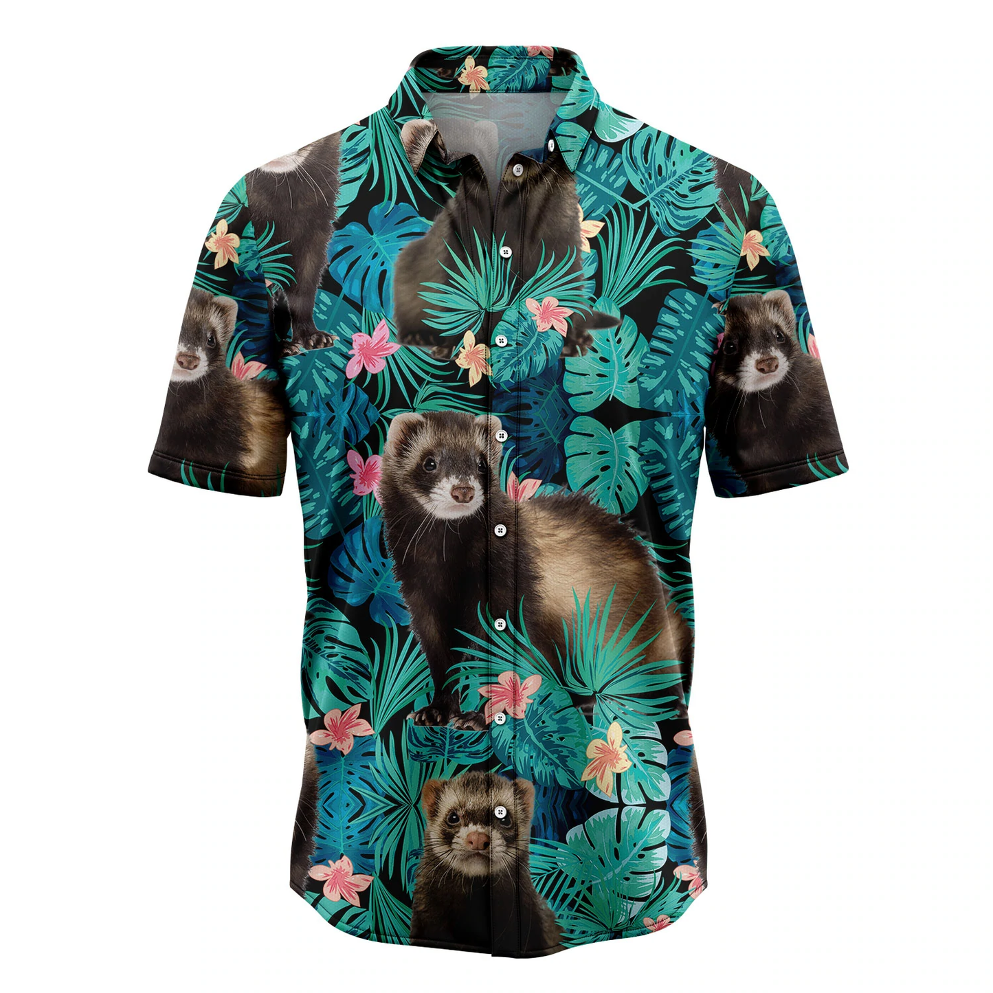 Ferret Tropical Hawaiian Shirt, Summer Hawaiian Shirts for Men, Aloha Beach Shirt HO1067