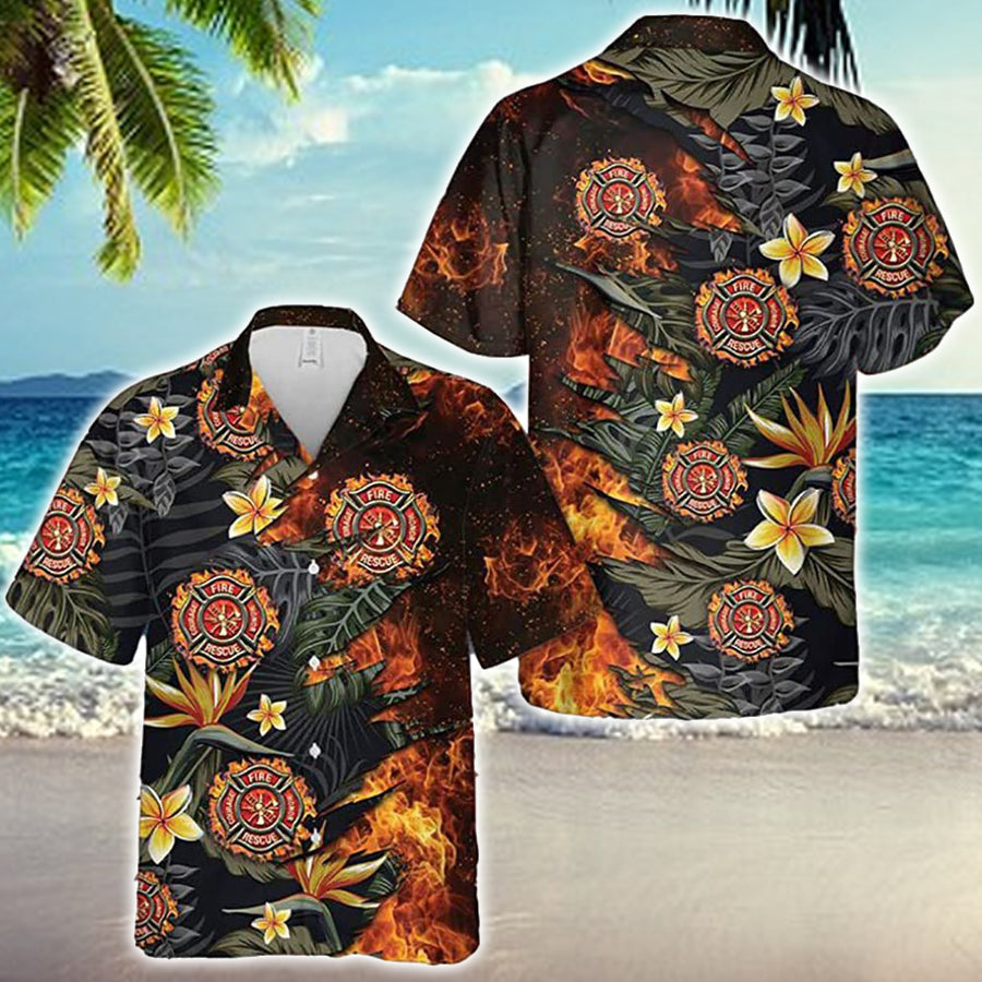 Firefighter Fire Floral Tropical Hawaiian Shirt, gift for Firefighter HO2200