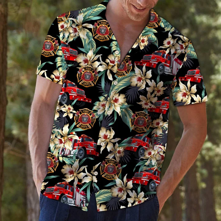 Firefighter Logo With Floral Outstanding Design Hawaiian Shirt HO1918