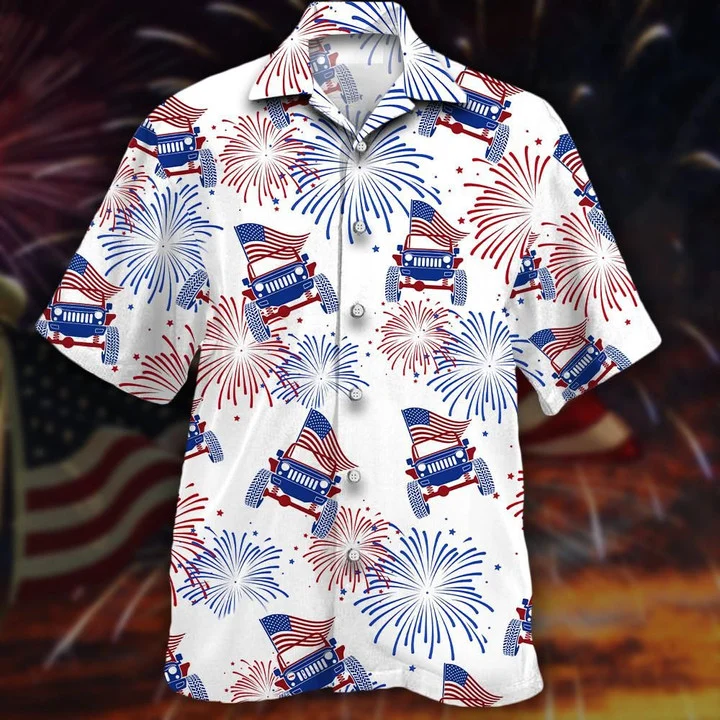 Jee Car Hawaiian Shirt, Flag Jee And Fireworks Beautiful Design Hawaiian Shirt HO1660