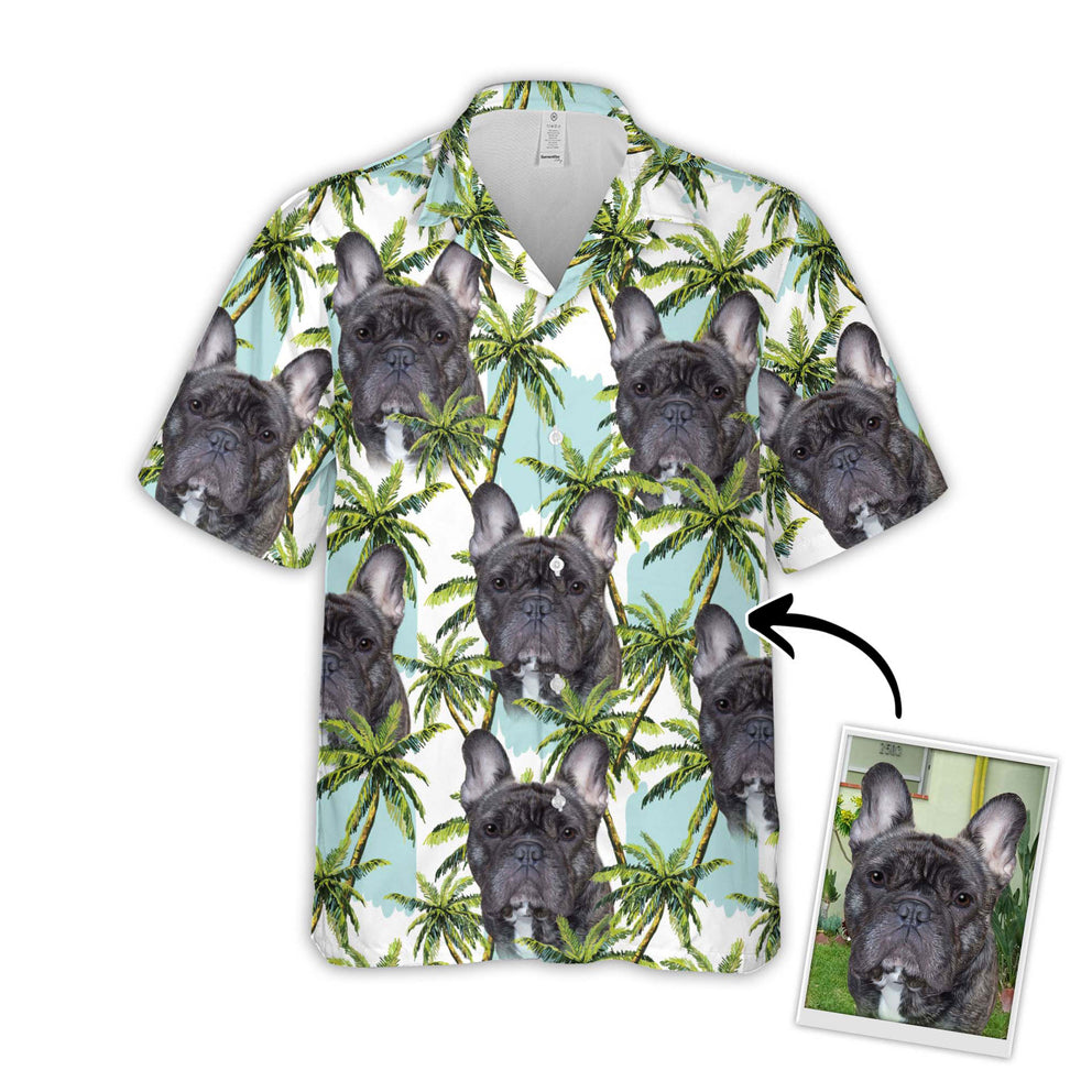 Floral Summer With Palm Trees Pattern Short-Sleeve Hawaiian Shirt, Custom Photo Dog Shirt for Men Women HO4372