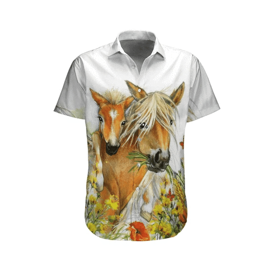 Flower And Horse Watercolor Design Hawaiian Shirt HO2025