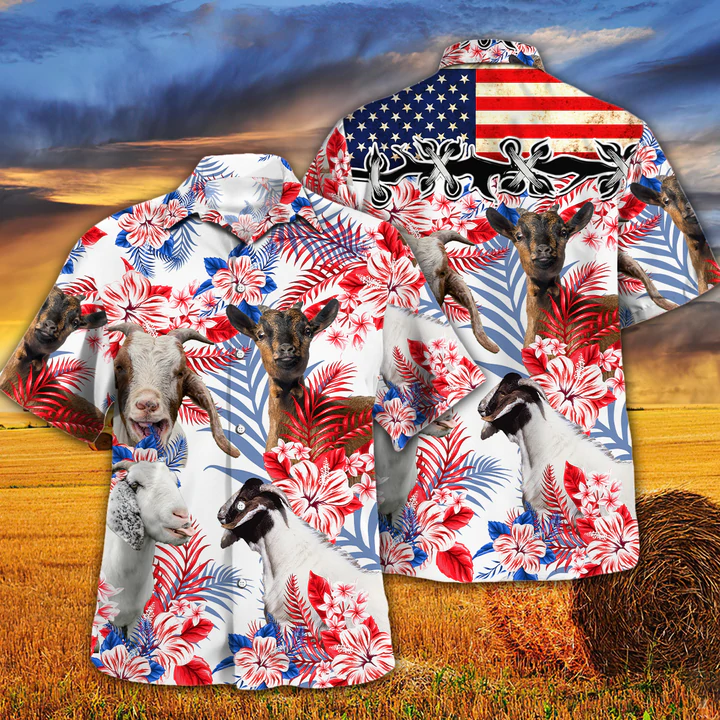 Goat Lovers American Flag Hawaiian Shirt, Goat aloha Hawaiian shirt, Goat shirt HO2614