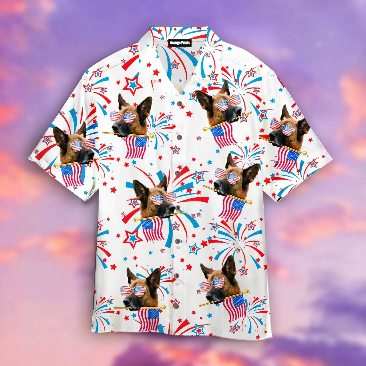 German Shepherd Happy America Flag Hawaiian Shirt HO1391