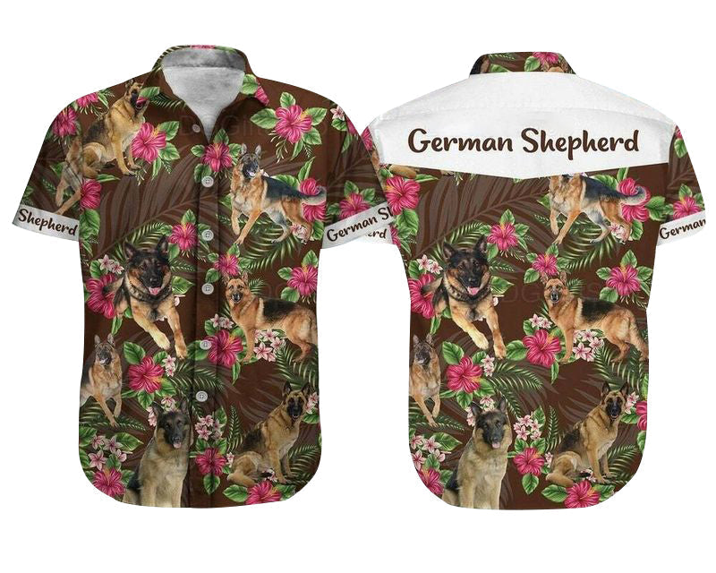 German Shepherd Dog Aloha Hawaiian Shirt - German Shepherd Pet Hawaiian Shirt, Hibiscus Tropical Hawaiian Shirt For Men & Women HO3509