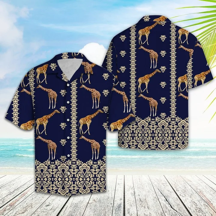 Giraffe hawaii shirt for men women, Giraffe Symbolic Art In Deep Blue Hawaiian Shirt HO1926