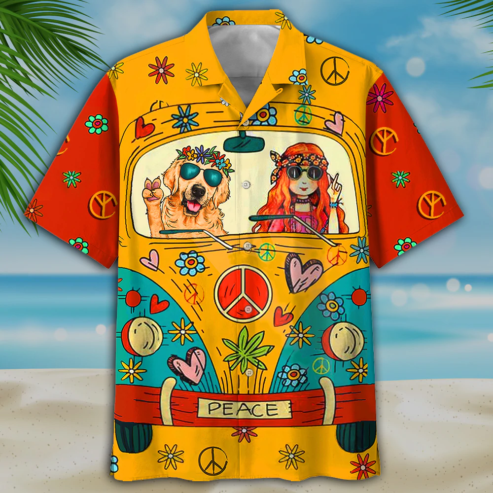 Golden Retriever Hippie Hawaiian Shirt HO1392