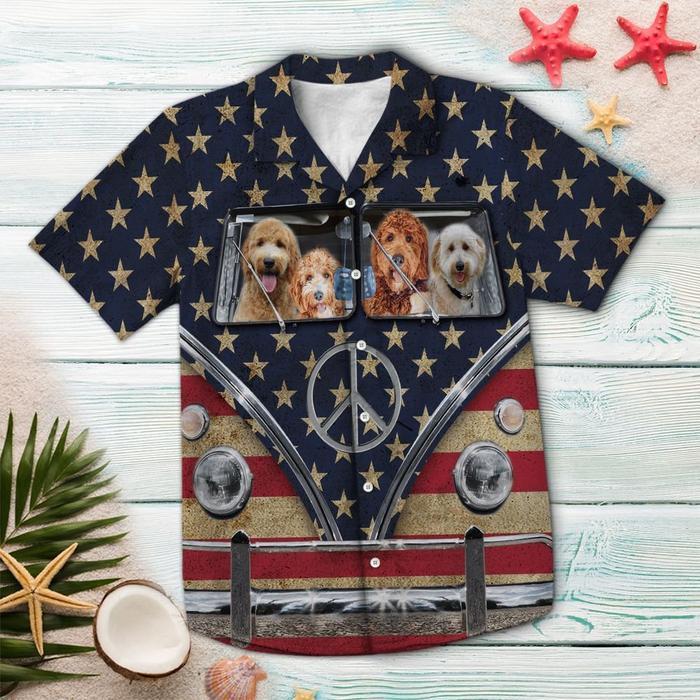 Goldendoodle Flag Hippie Bus Hawaiian Shirt, Gift for dog lovers HO2209