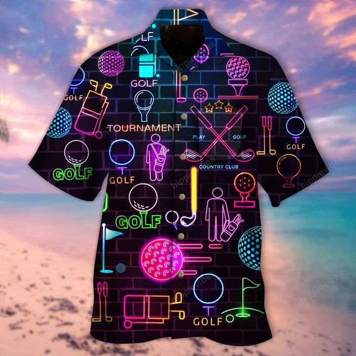 Golf Equipment Neon In Black Hawaiian Shirt HO2168