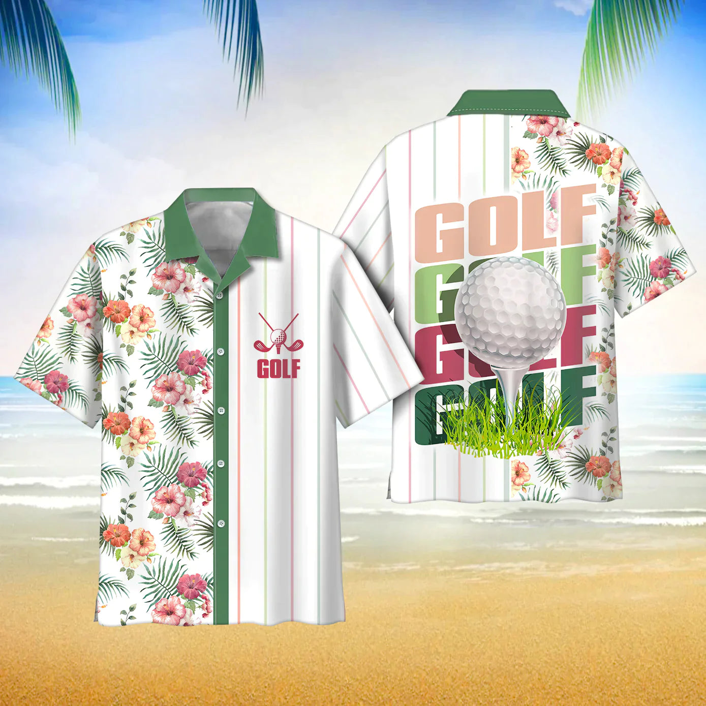 Golf Hibiscus Pattern Hawaii Shirt Button Down Short Sleeves Hawaiian Full Print Shirt HO3823