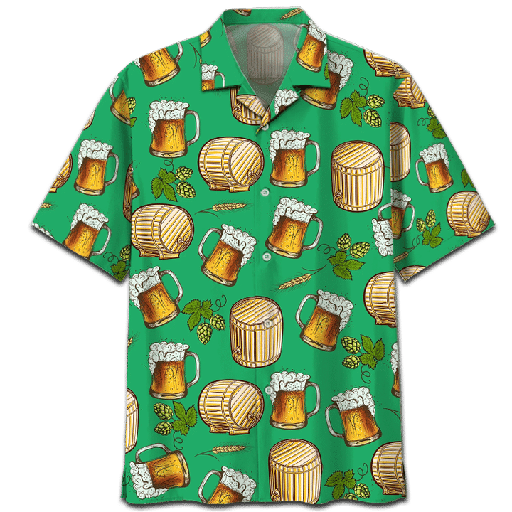 Green Theme Beer Wooden Barrel Hawaiian Shirt, Summer aloha hawaii shirt for Men women HO1719