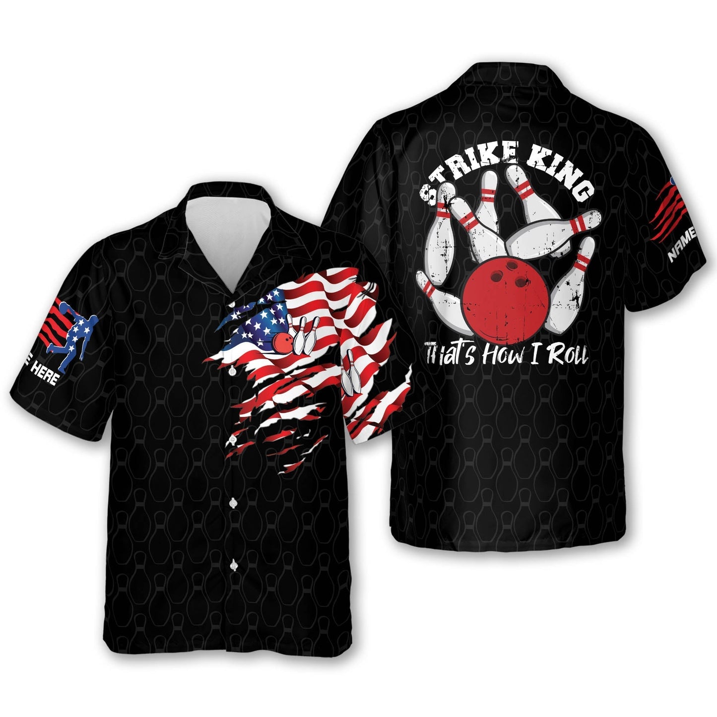Strike King Thats How I Roll Shirt American Flag Bowling Hawaiian Shirt, Custom name Bowling Hawaiian shirt for men HO2762