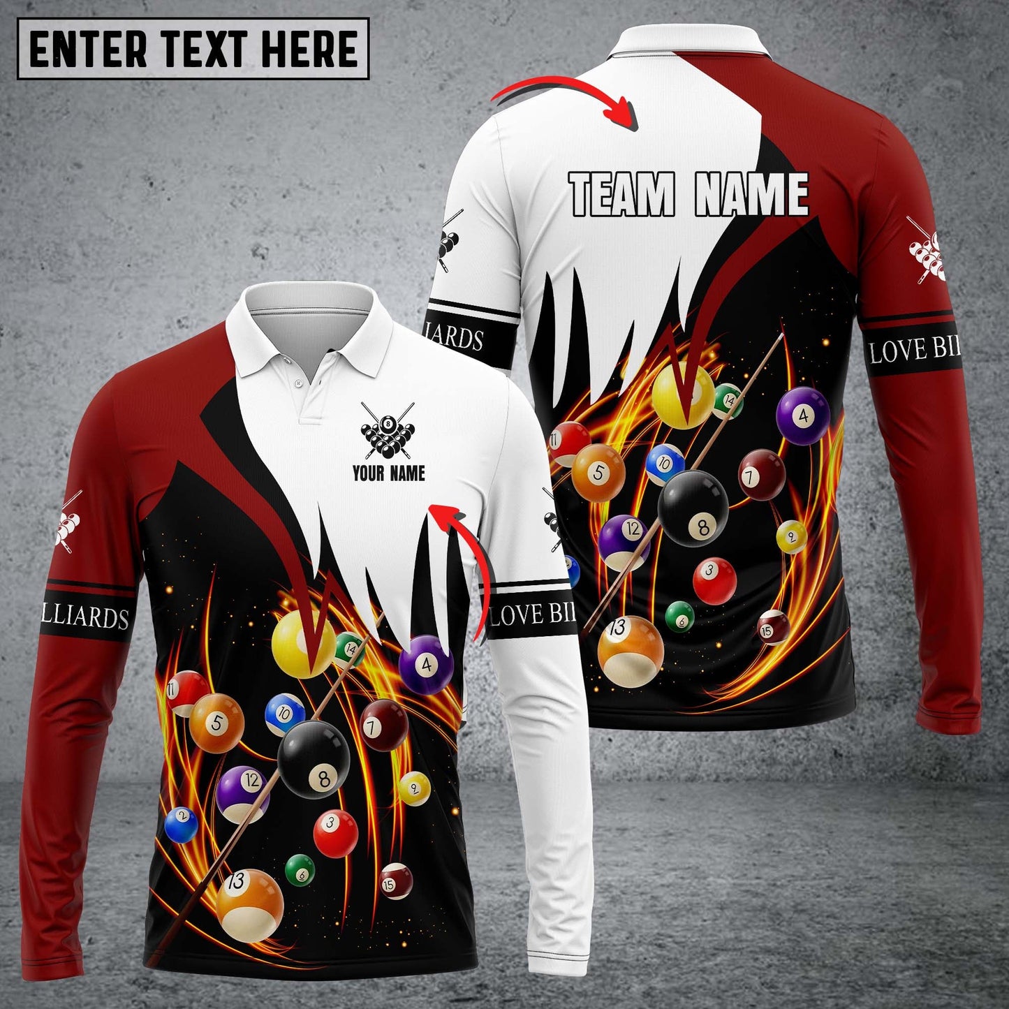 Lasfour Personalized Billiard Ball Player Long sleeve Polo Shirt BIA0666