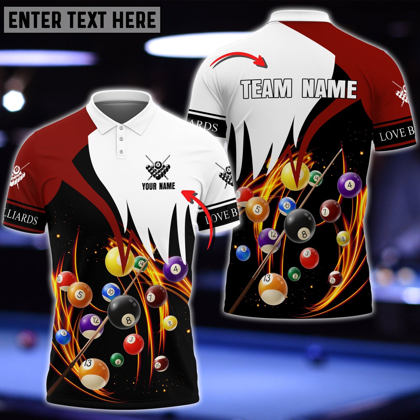 Lasfour Personalized Billiard Ball Team Name Player Polo Shirt BIA0667