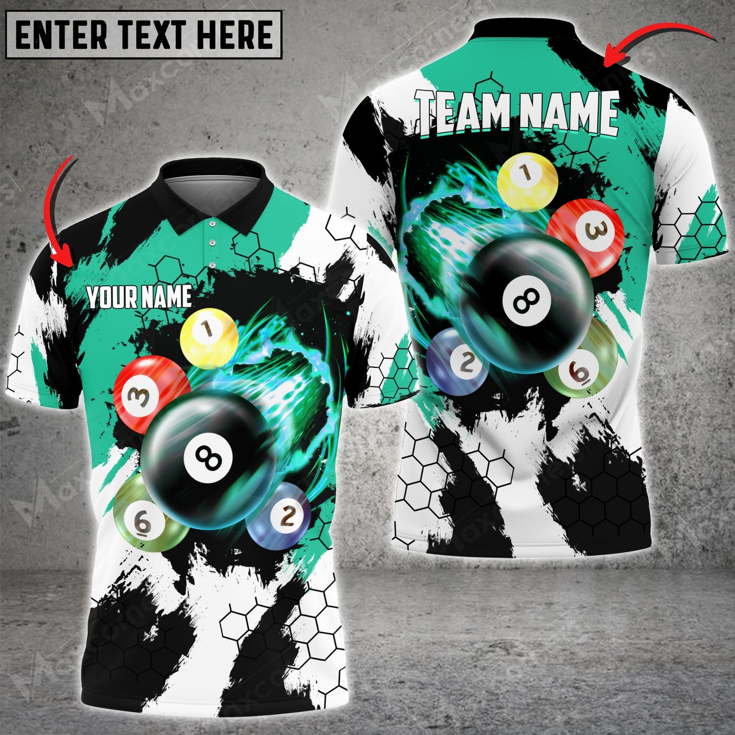 Lasfour Billiards Breaking Hexagon Personalized Name, Team Name Unisex 3D Shirt ( More Color Options ) BIA0573