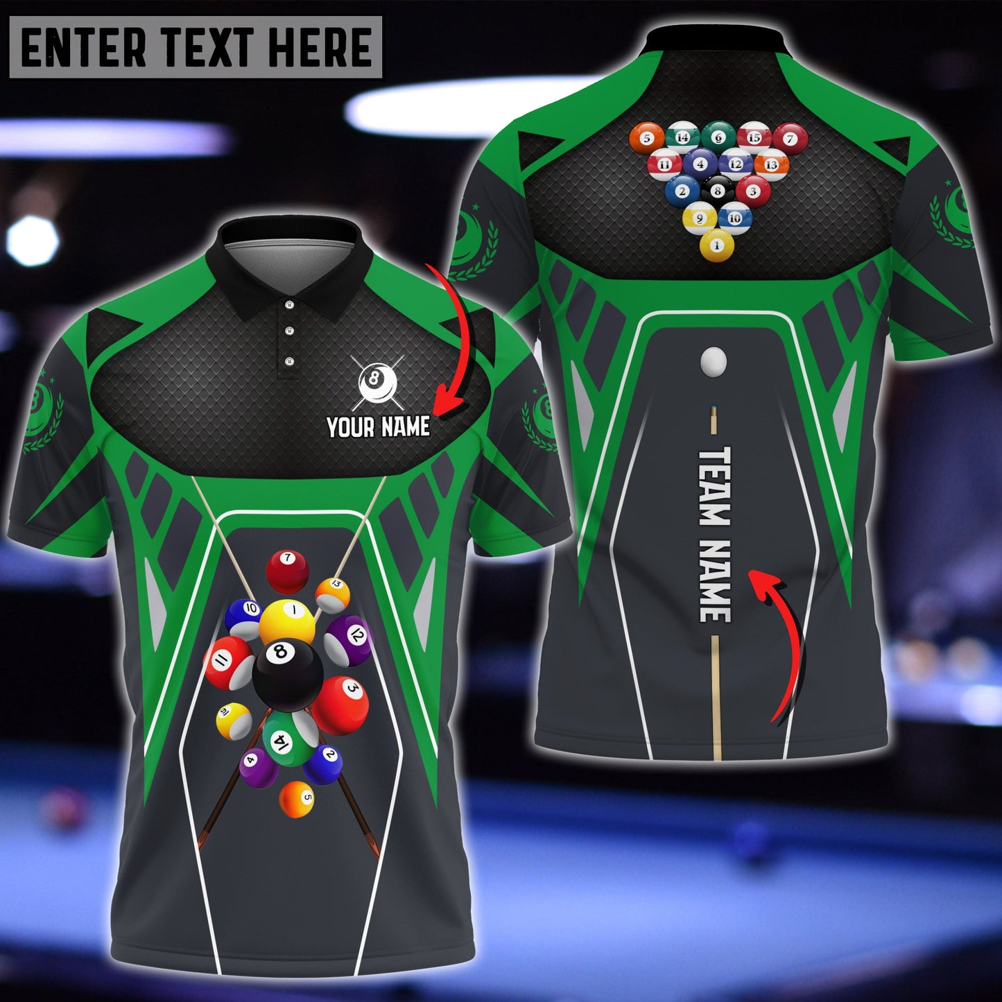 Lasfour Billiards Strategy Masters Green Personalized Name 3D Shirt BIA0750