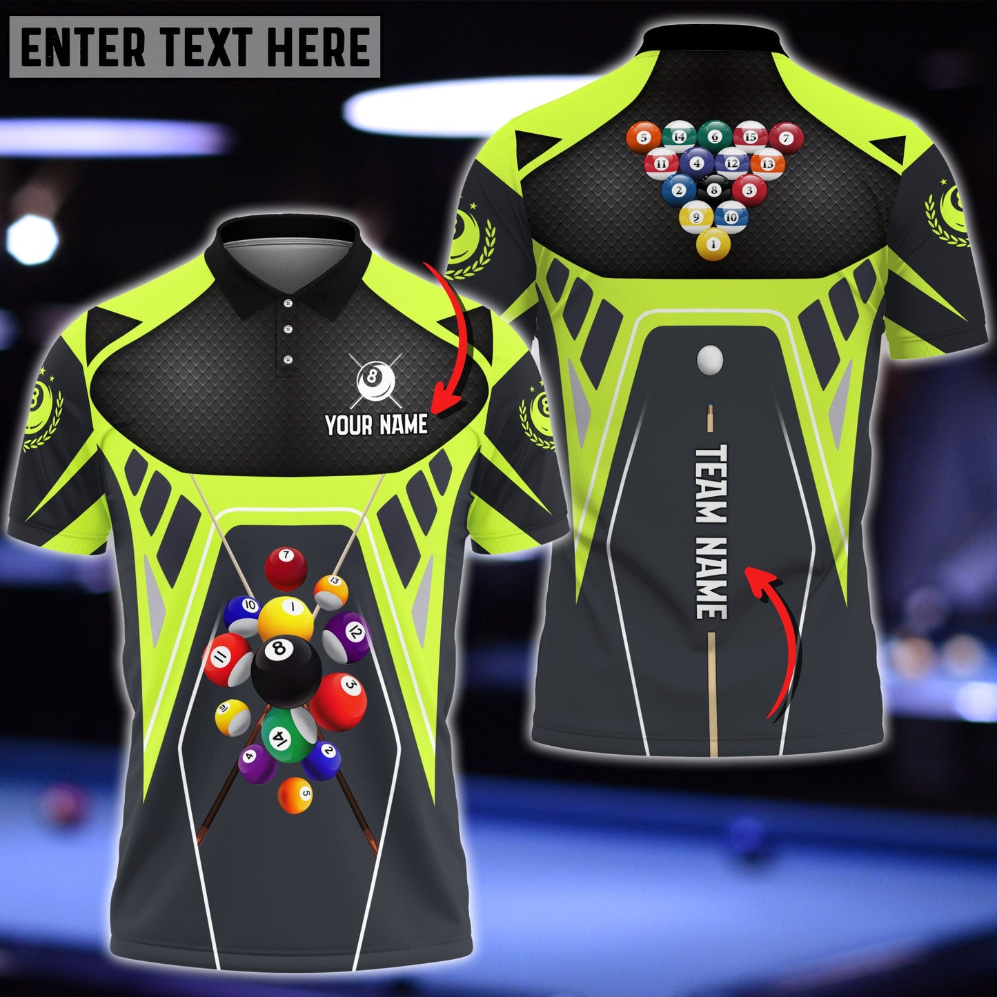 Lasfour Billiards Strategy Masters Yellow Green Personalized Name 3D Shirt BIA0747