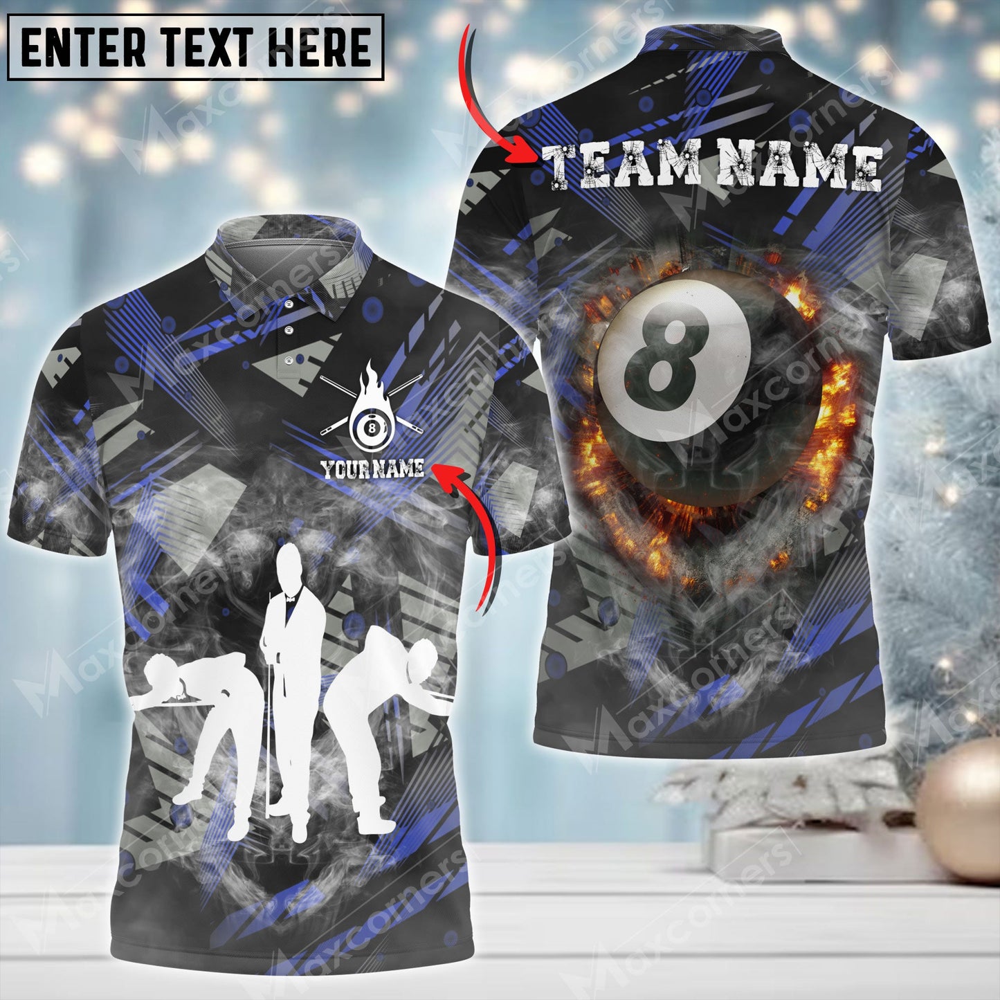 Lasfour Player Billiards 8 Ball Fire Smoke Personalized Name 3D Shirt (Multi Color Options) BIA0286