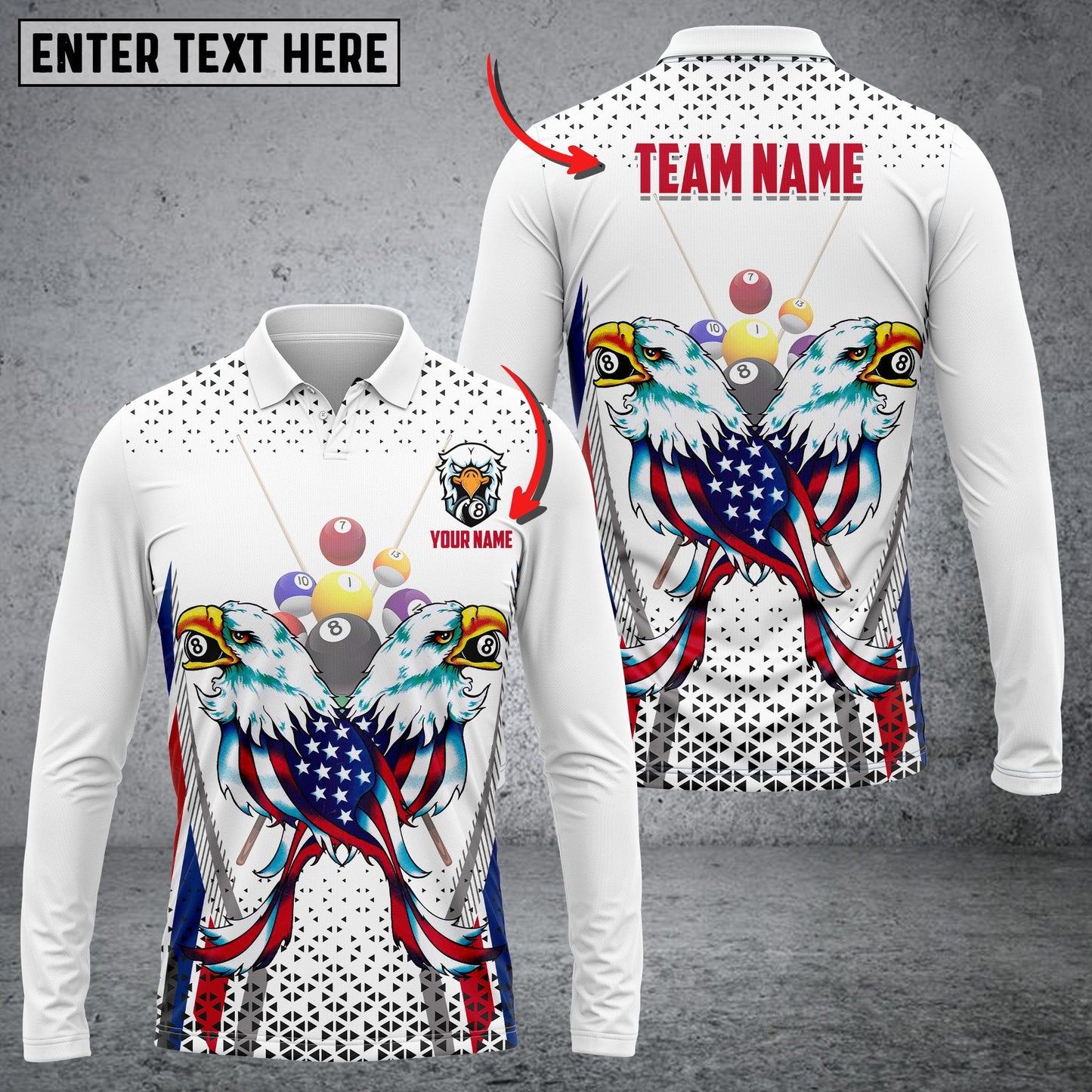 Lasfour Billiards 2 Eagle US Flag Personalized 3D Shirt BIA0099