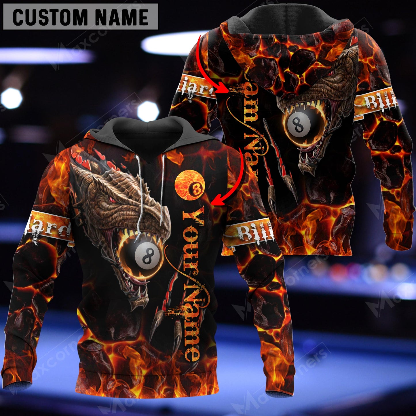 Custom Dragon Flame Billiard Polo Shirts For Men, Custom Billiards Team Shirts BIA0785