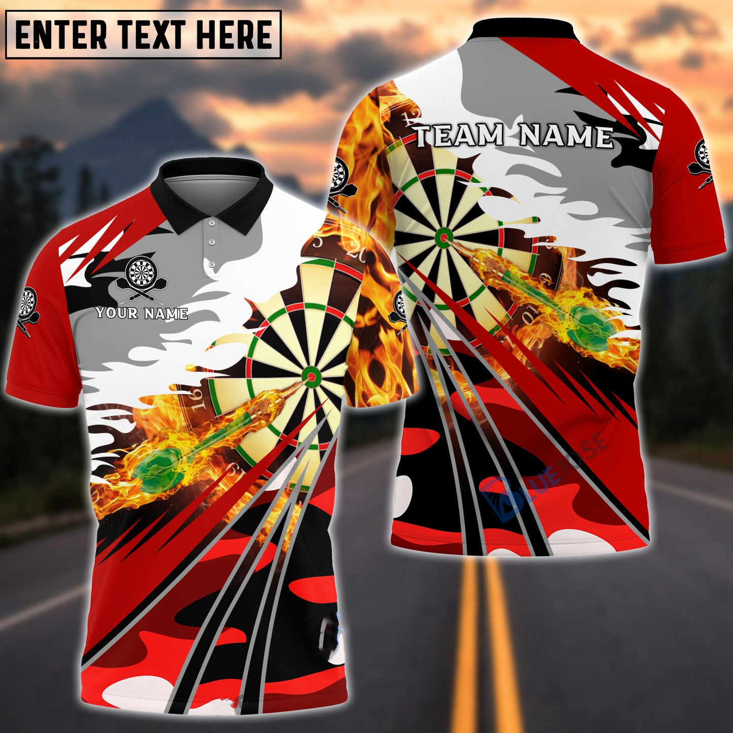 Personalized Name Team Dart Board Fire Splash Polo Shirt, Idea Gift for Dart Players DMO0070