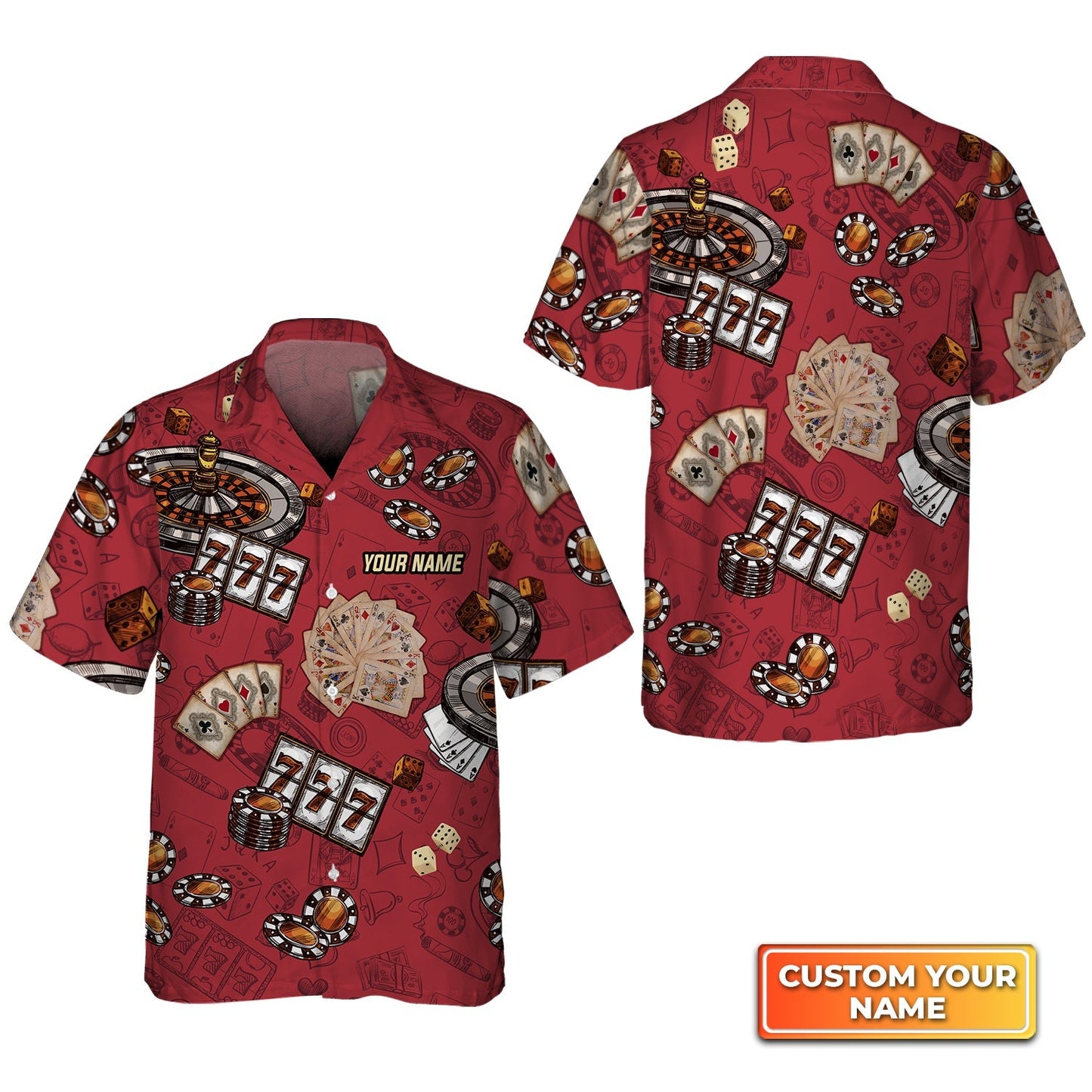 Casino Pattern Red Personalized Name 3D Hawaiian Shirt For Poker Players HO3749