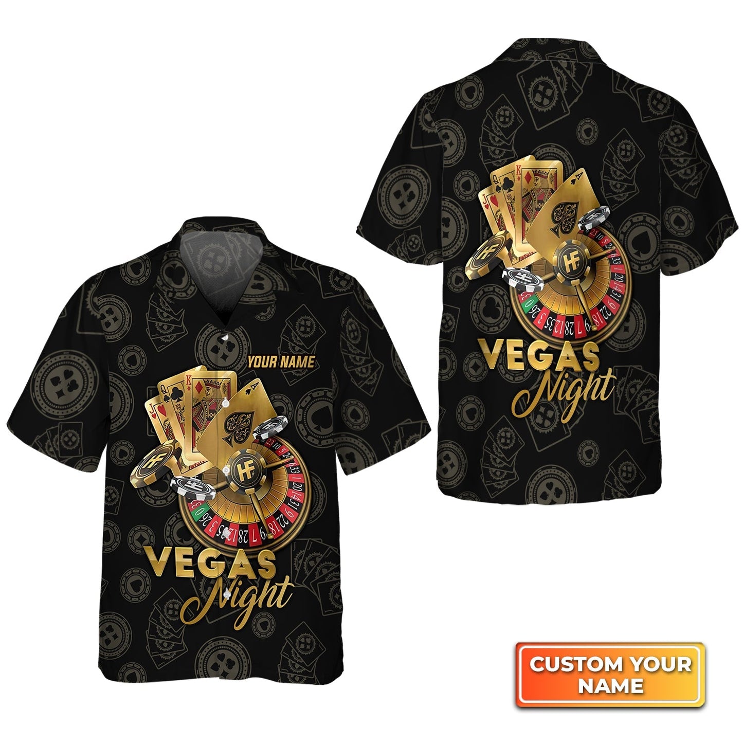 Vegas Night In Casino Personalized Name 3D Hawaiian Shirt For Poker Players HO3750