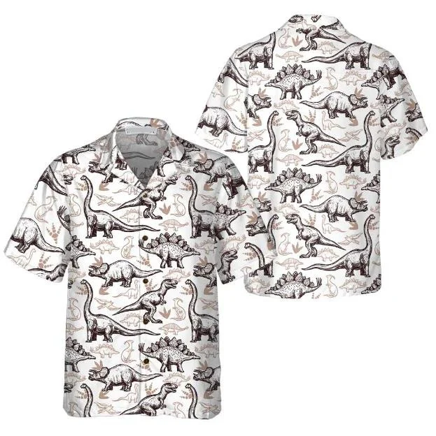 Hand Drawn Dinosaurs Footprints Seamless Pattern Hawaiian Shirt HO0757