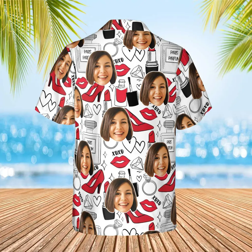 Fashion Design Hawaiian Custom Photo Face Summer Shirt Beach Hawaiian Casual Button Down Short Sleeve Hawaiian Shirt, Gift for Her in Summer HO4310
