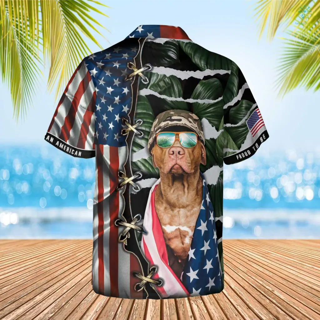 Proud To Be An American Hawaiian Funny Dog Custom Image Summer Shirt, US Flag Shirt, Shirt for Dog Lover HO4301