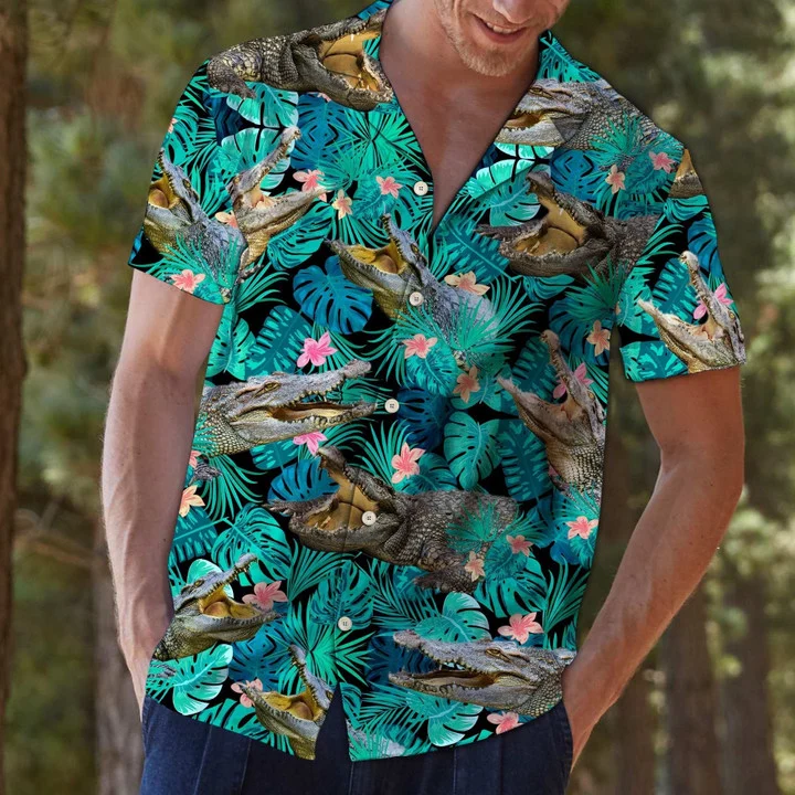Hiding Crocodiles Tropical Palm Leaves Summer Vacation Gift Ideal Hawaiian Shirt HO1911