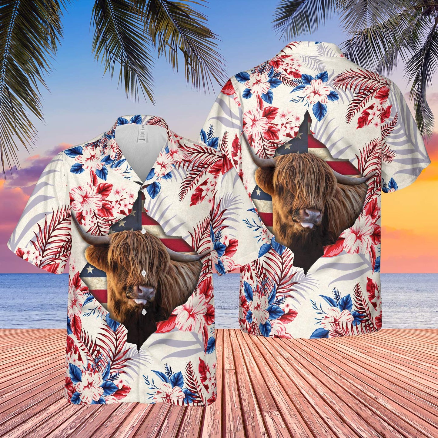 Highland Face Hibiscus Flower All Over Printed 3D Hawaiian Shirt HO5399