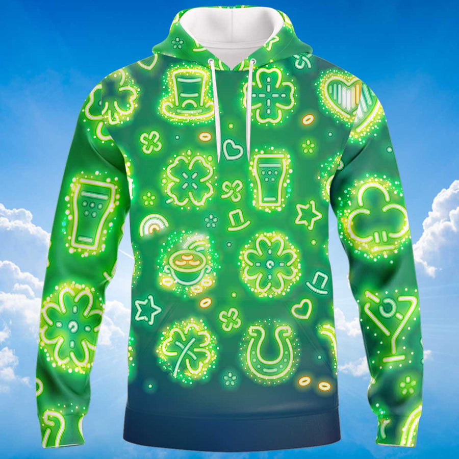 3D All Over Print Light Glitter Shamrock Drink Beer Hat Shirt, Happy St Patrick's Day Shirt PO0221