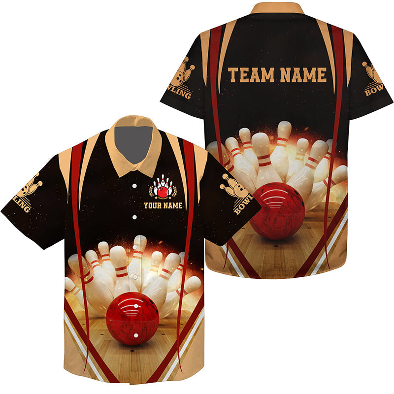 Black Vintage Hawaiian Bowling Shirts Custom Name And Team Name Mens Bowler Shirt, Bowling Team Shirts HO0320