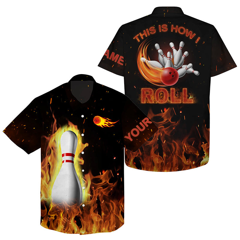 Custom Hawaiian Bowling Shirts This Is How I Roll, Black Flame Bowling Shirt, Bowling Gifts HO4025