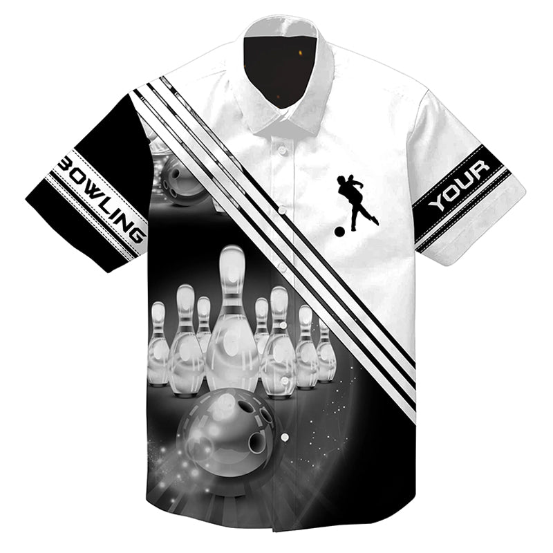 Custom Multi Color Hawaiian Bowling Shirts Bowling Ball And Pins Team Shirt, Button Up Bowling Shirts HO0035