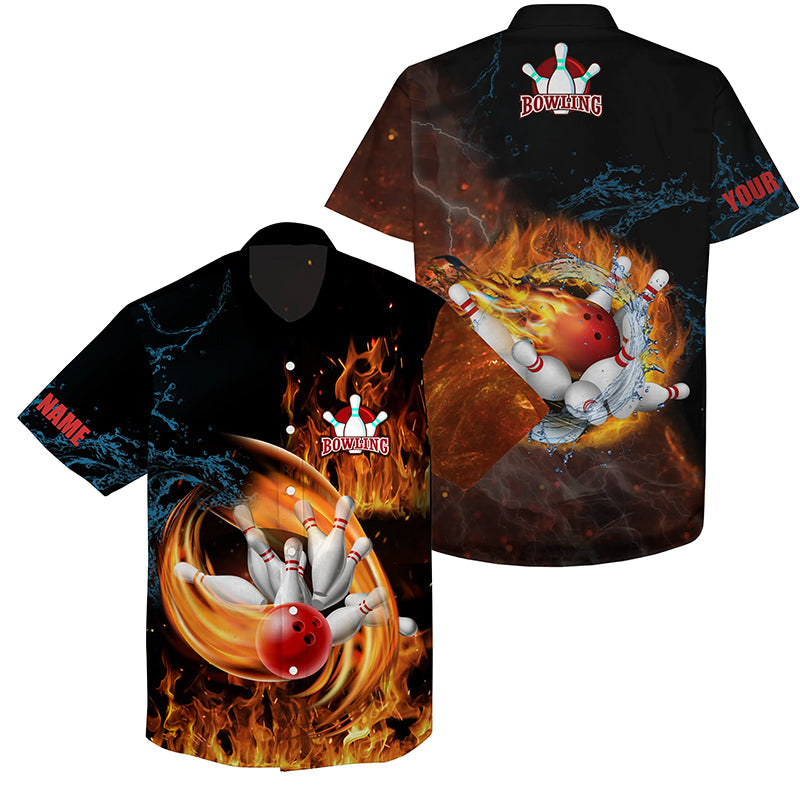Customize Hawaiian Bowling Shirts Flame Bowling Ball And Pins Team Shirt, Bowling Gifts HO4010