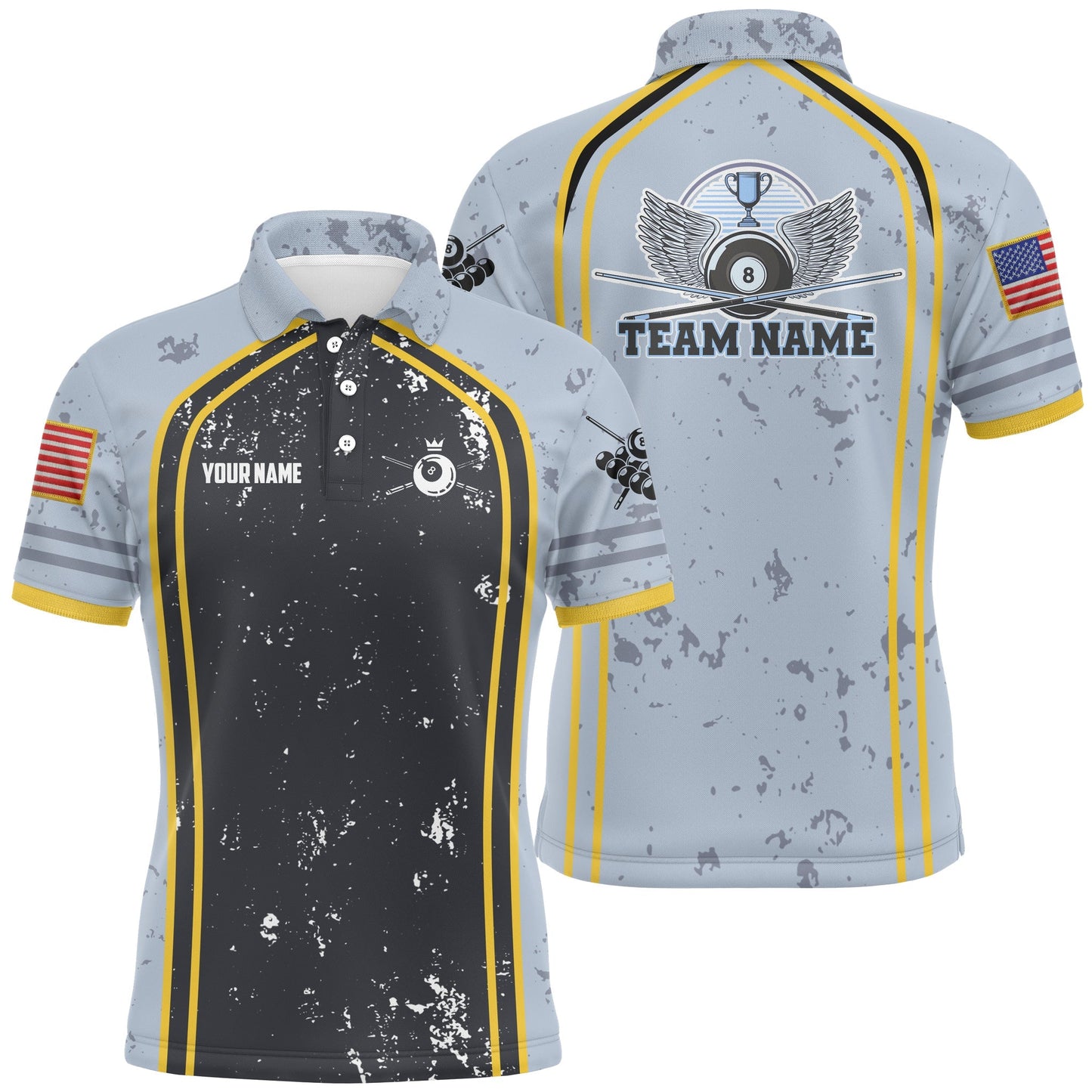 Lasfour Billiard 8 Ball Grunge Pattern Custom Billiard Polo Shirts BIA0611