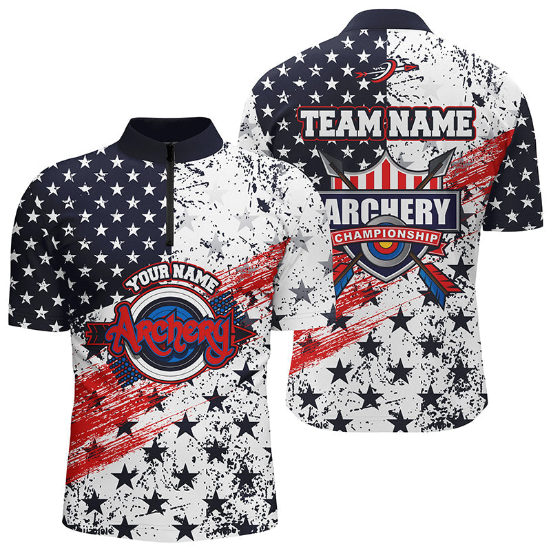 Lasfour Personalized American Flag Archery Champion 3D Zipper Polo Shirt AA0017
