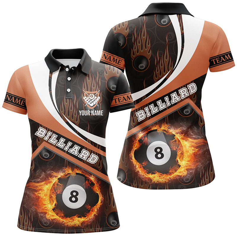 Lasfour Billiard Balls Fire Flame Orange Style Custom Billiard Polo Shirts For Women BIA0904