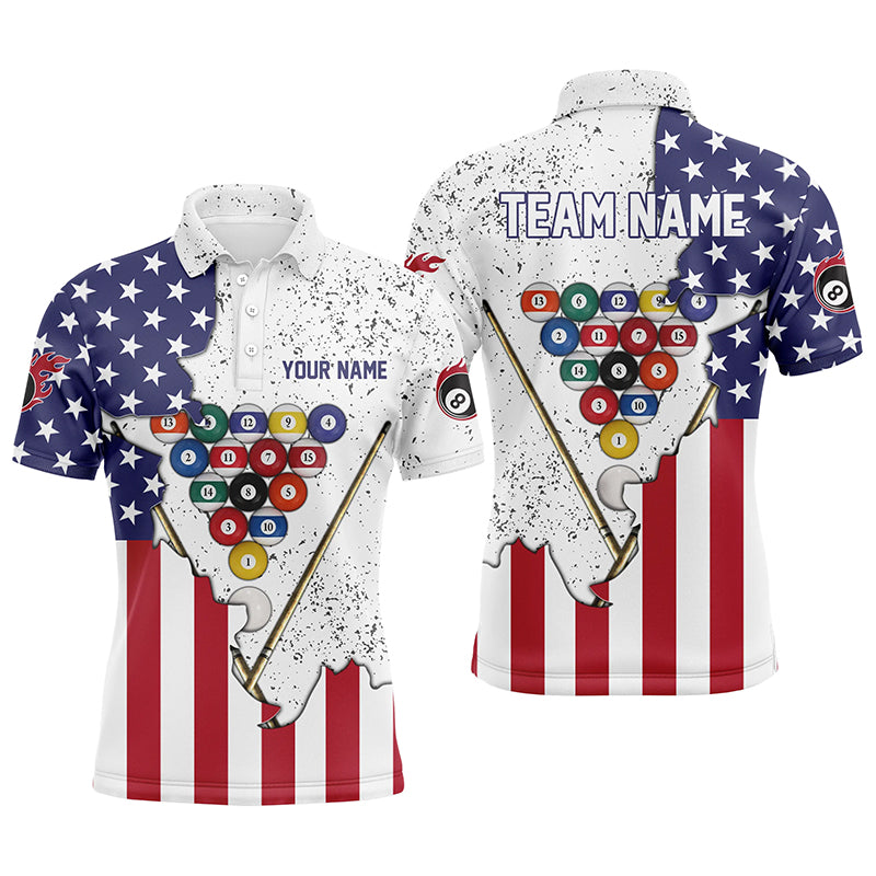 Lasfour Personalized US Flag Billiard Pool Balls White Grunge Polo Shirts BIA0926