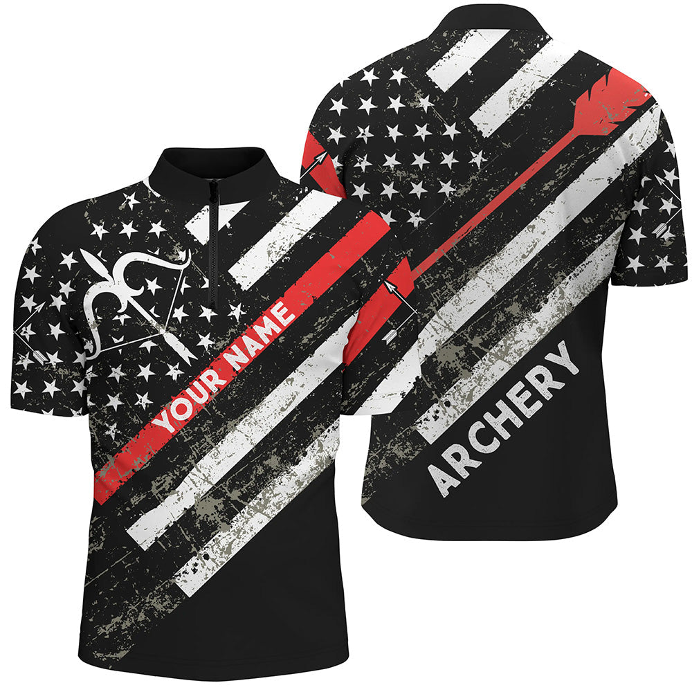 Lasfour Personalized Grunge US Flag Bow Archery 3D Zipper Polo Shirt AA0033