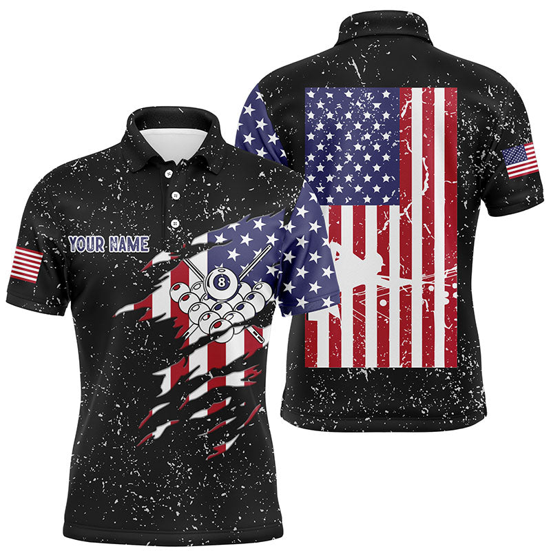 Lasfour Personalized Billiard Balls US Flag Black Grunge Polo Shirts BIA0910