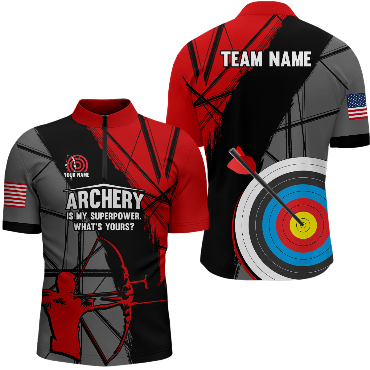 Lasfour Personalized 3D Target Archery Silhouette Archer 2 3D Zipper Polo Shirt AA0047