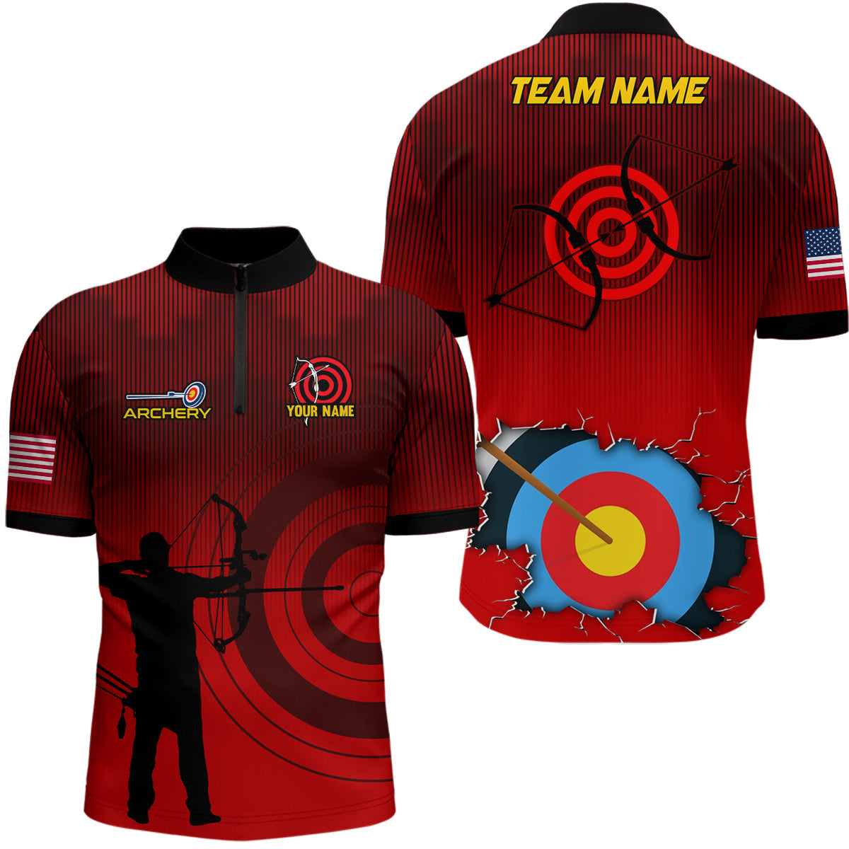 Lasfour Personalized 3D Target Archery Silhouette Archer 1 3D Zipper Polo Shirt AA0048