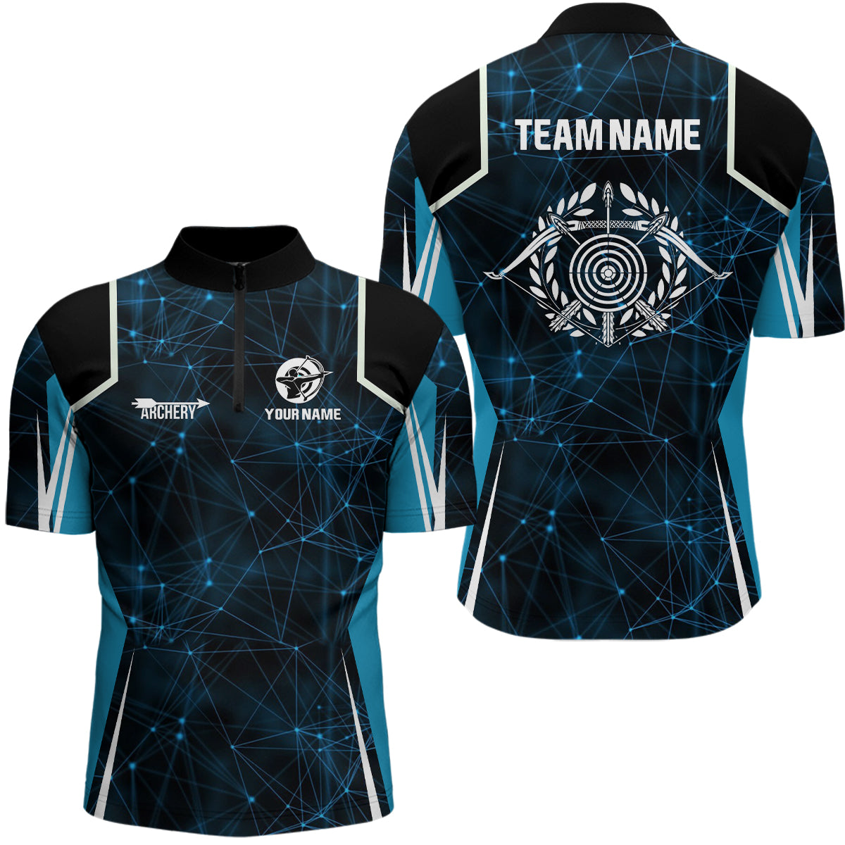 Lasfour Personalized Blue 3D Target Archery 3D Zipper Polo Shirt AA0079